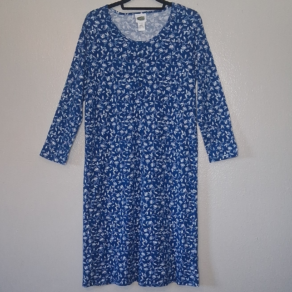 Collection Etc Nightgown Housedress Comfort Cotton Floral Teal White Print L